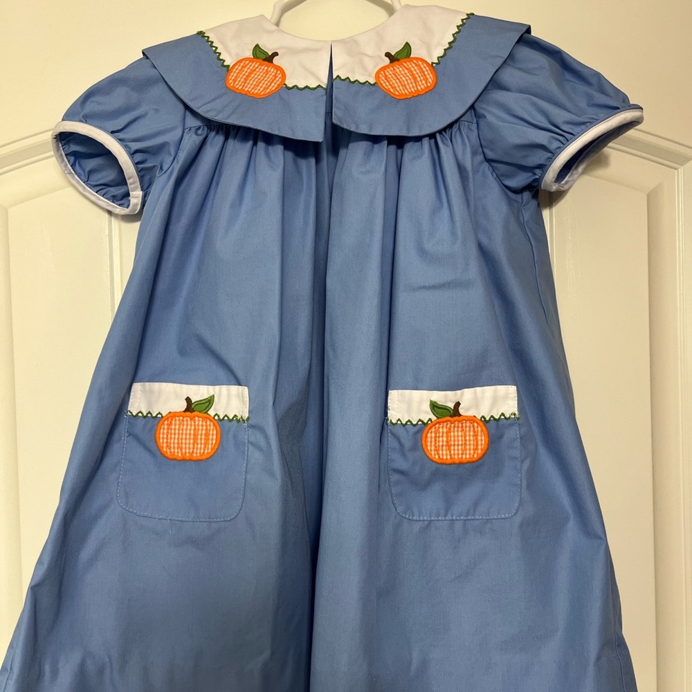 Charming Blue Pumpkin Embroidered Kids Dress